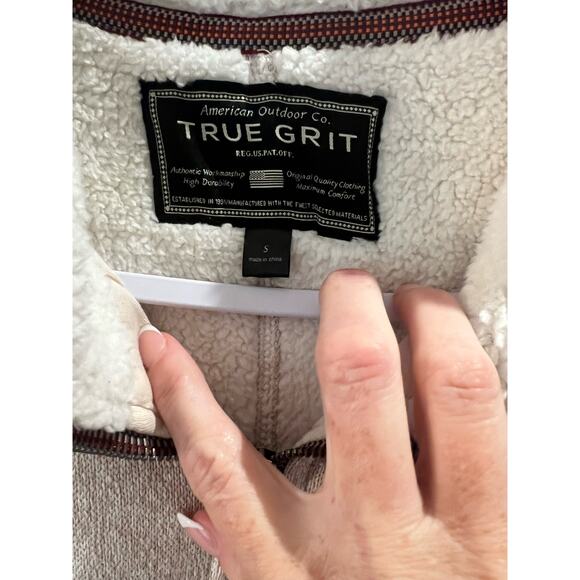 058 True Grit Mens 3/4 Zip Soft Khaki Pullover Sherpa Lined Sweater Size S - Picture 2 of 6